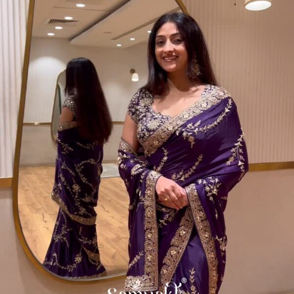 Dark Blue Designer Saree with Readymade Blouse | Luxurious Drape & Modern Elegance ✨