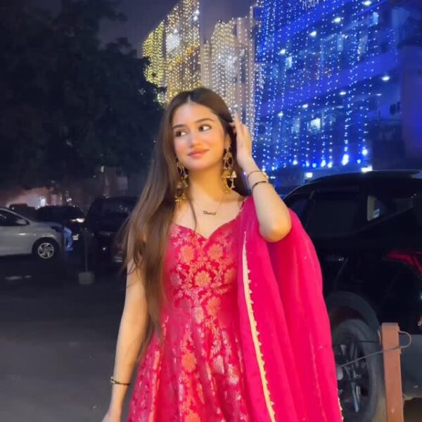 Royal Anarkali Suit Set | Brocade Flared Kurta with Golden Weave, Georgette Pants & Sheer Net Dupatta ✨