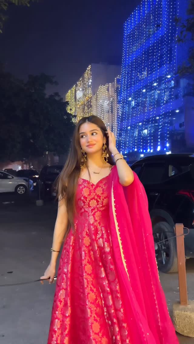 Royal Anarkali Suit Set | Brocade Flared Kurta with Golden Weave, Georgette Pants & Sheer Net Dupatta ✨