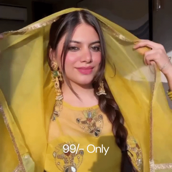 🌼 Elegant Women’s Yellow Embroidered Top with Palazzo & Dupatta Set – Festive Ethnic Ensemble