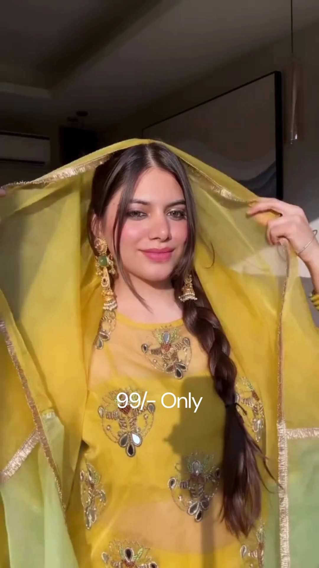 🌼 Elegant Women’s Yellow Embroidered Top with Palazzo & Dupatta Set – Festive Ethnic Ensemble