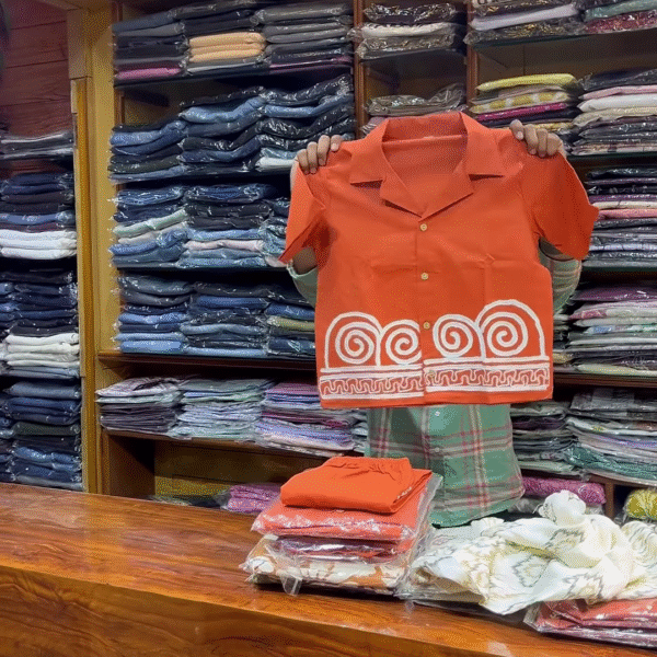 Orange Sleeveless V-Neck Vest with White Embroidered Edges and Button Closure