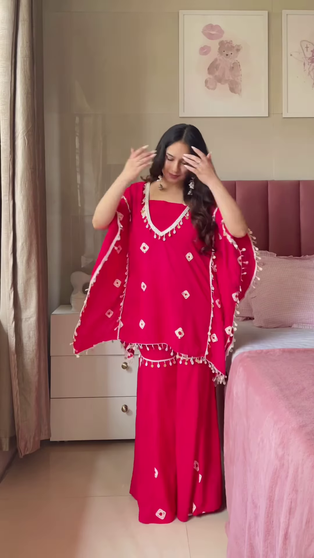 Blue Floral Kurta Set with Pom-Pom Dupatta – Ethnic Casualwear for Women - Image 2