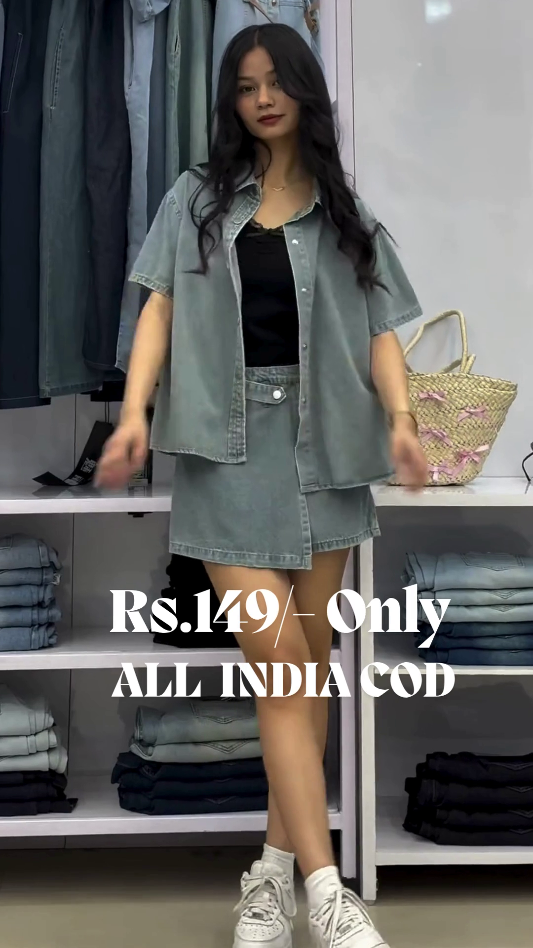 Midnight Urban Denim Chic Set | Jet Black Shirt & High-Waist Shorts for Bold Streetwear Vibes - Image 3