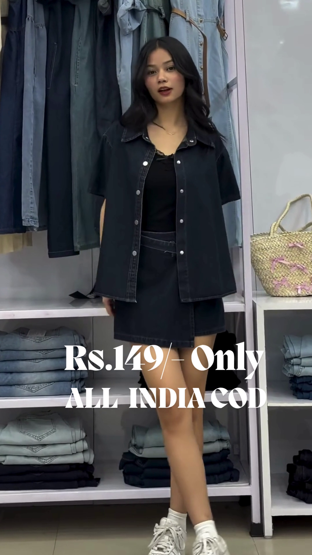 Midnight Urban Denim Chic Set | Jet Black Shirt & High-Waist Shorts for Bold Streetwear Vibes - Image 5