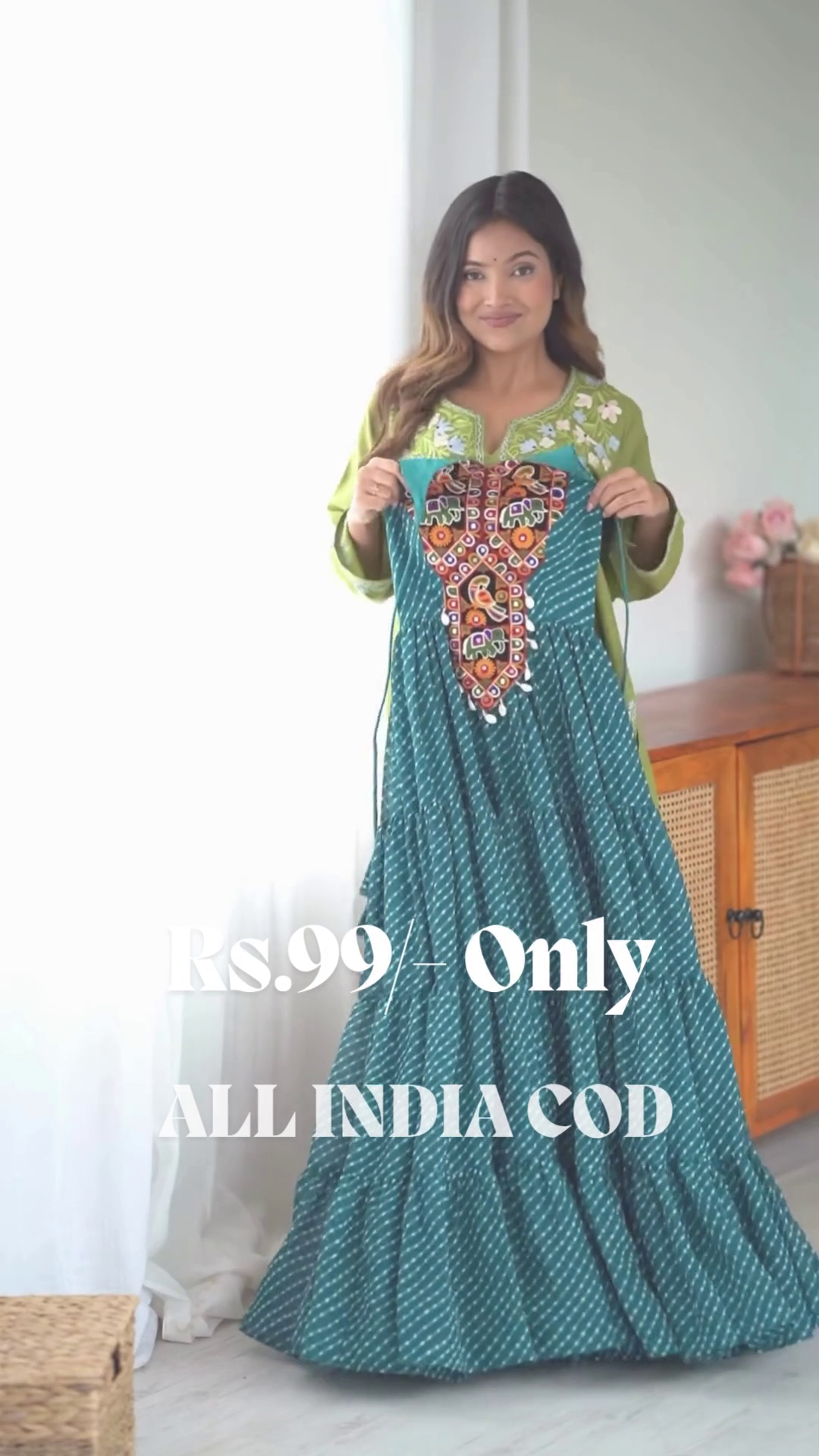 Blue Digital Printed Georgette Special Gown | Teal Halter-Neck Ethnic Partywear with 8-Meter Flared Elegance ✨ - Image 10