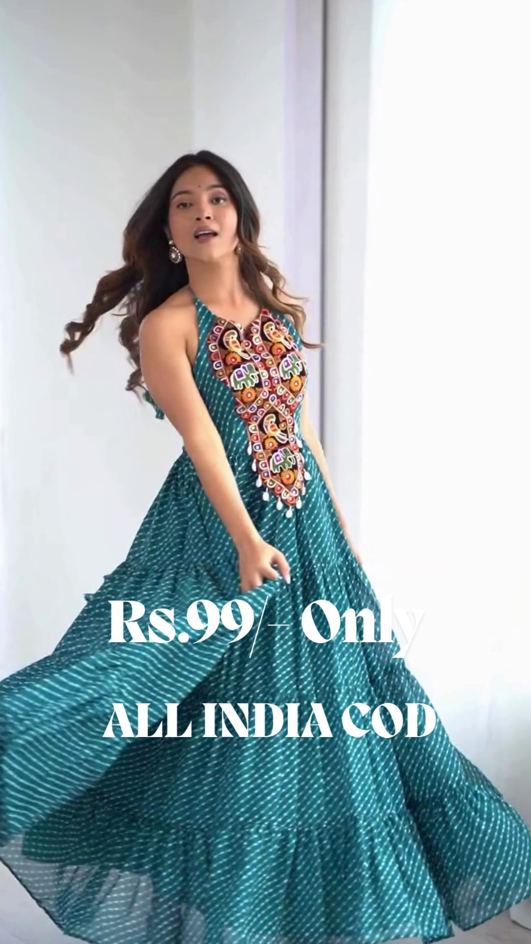 Blue Digital Printed Georgette Special Gown | Teal Halter-Neck Ethnic Partywear with 8-Meter Flared Elegance ✨ - Image 9