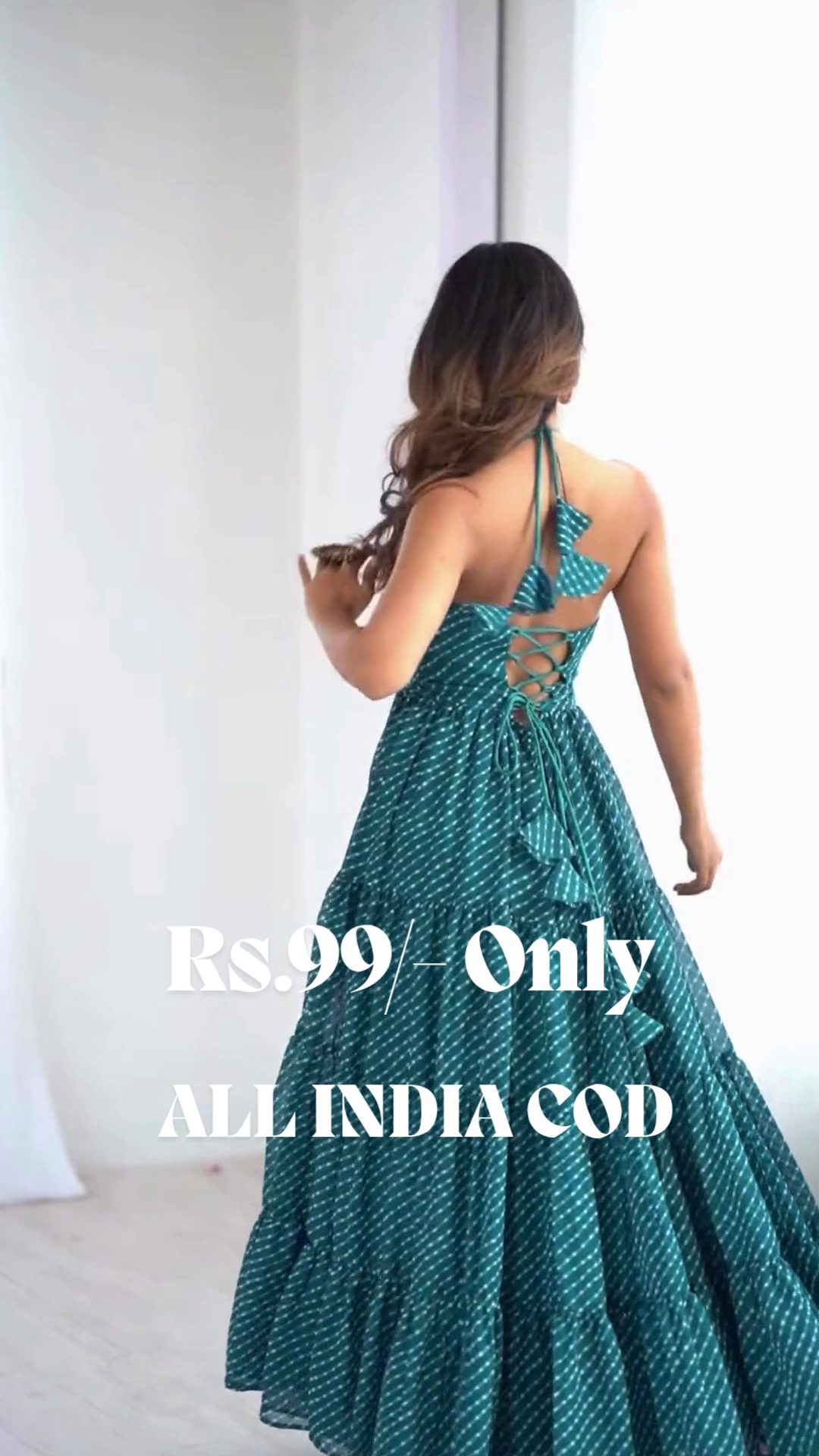 Blue Digital Printed Georgette Special Gown | Teal Halter-Neck Ethnic Partywear with 8-Meter Flared Elegance ✨ - Image 8