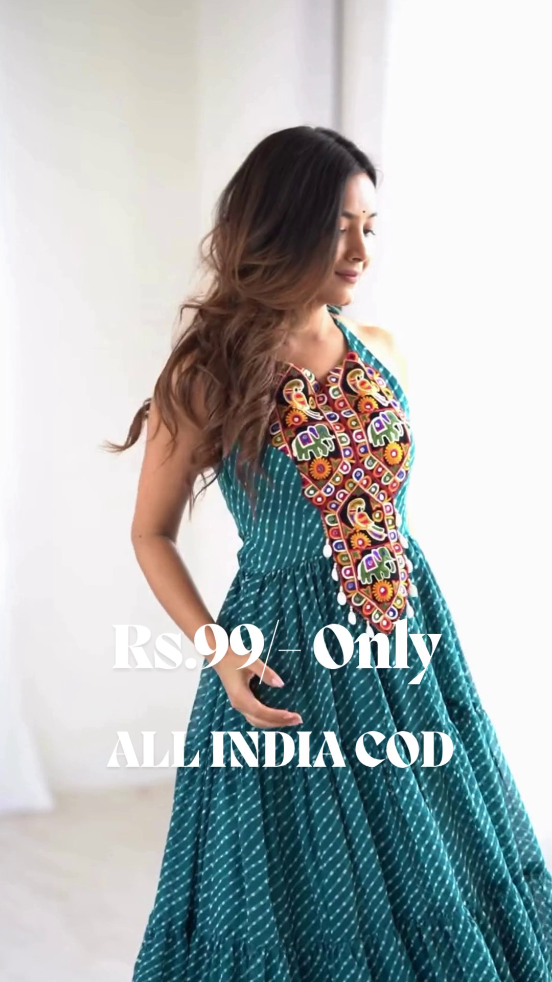 Blue Digital Printed Georgette Special Gown | Teal Halter-Neck Ethnic Partywear with 8-Meter Flared Elegance ✨ - Image 4