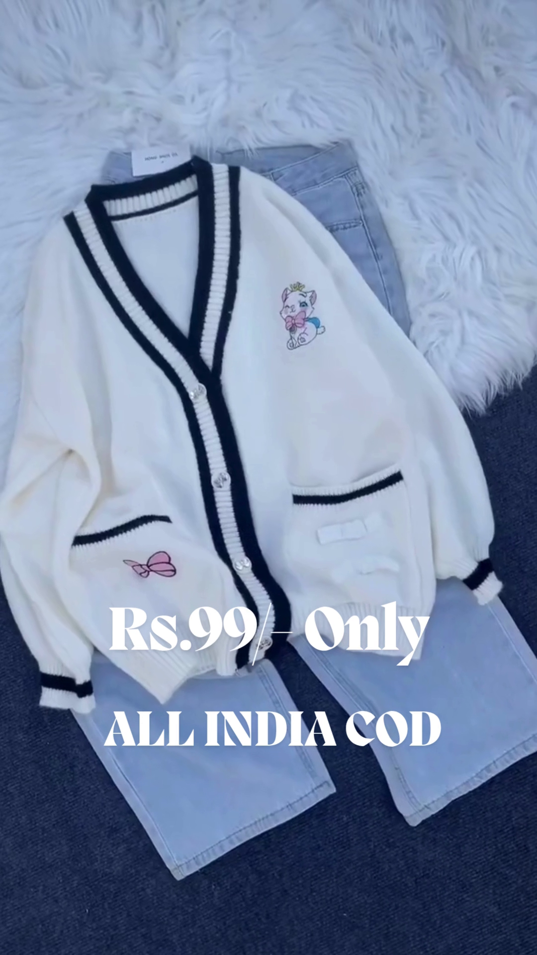 Cute Cartoon Embroidered Knitted Cardigan | Cozy Bow-Detail Sweater for Trendy Korean-Inspired Winter Looks 💖✨ - Image 2