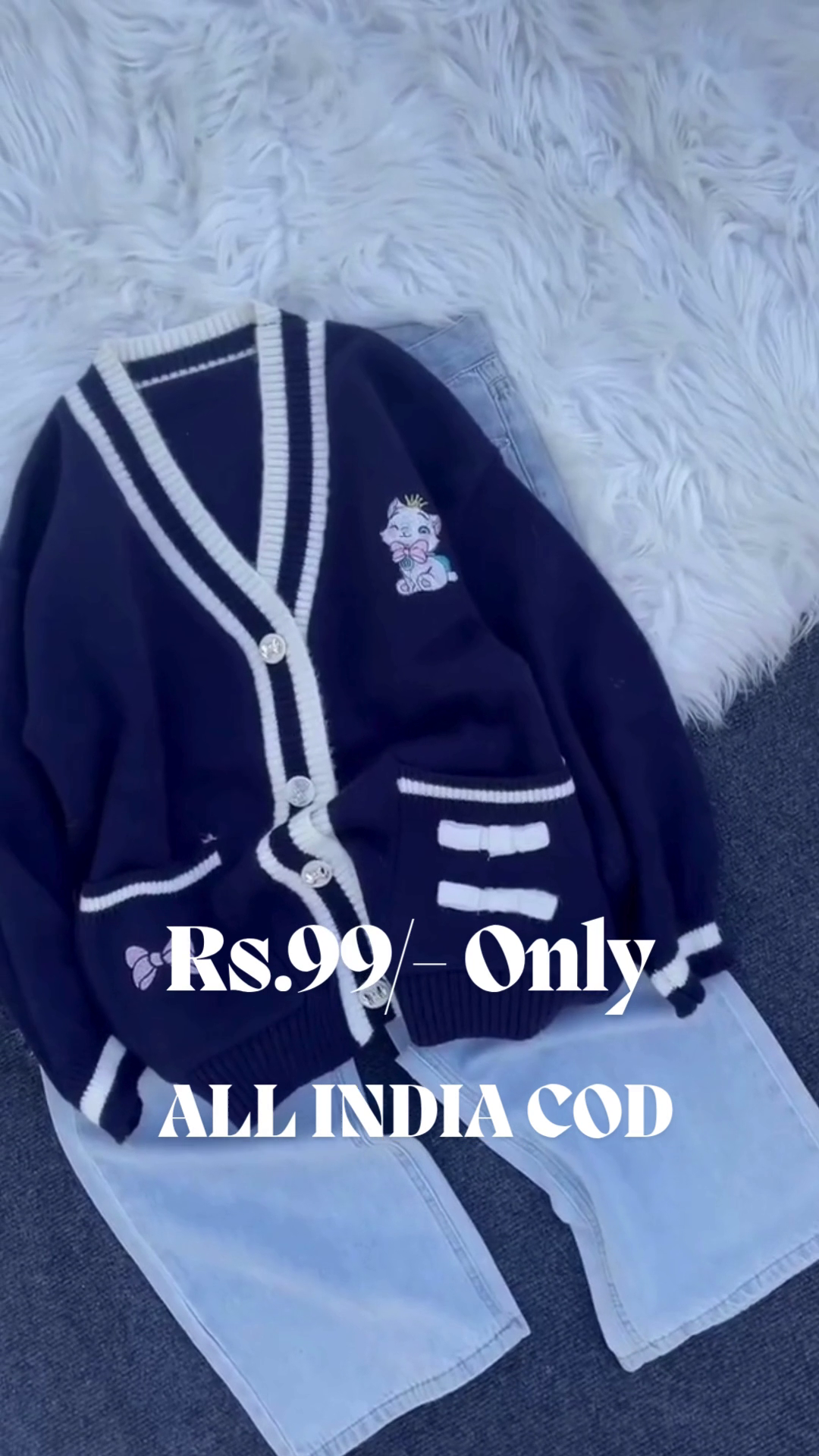 Cute Cartoon Embroidered Knitted Cardigan | Cozy Bow-Detail Sweater for Trendy Korean-Inspired Winter Looks 💖✨ - Image 3