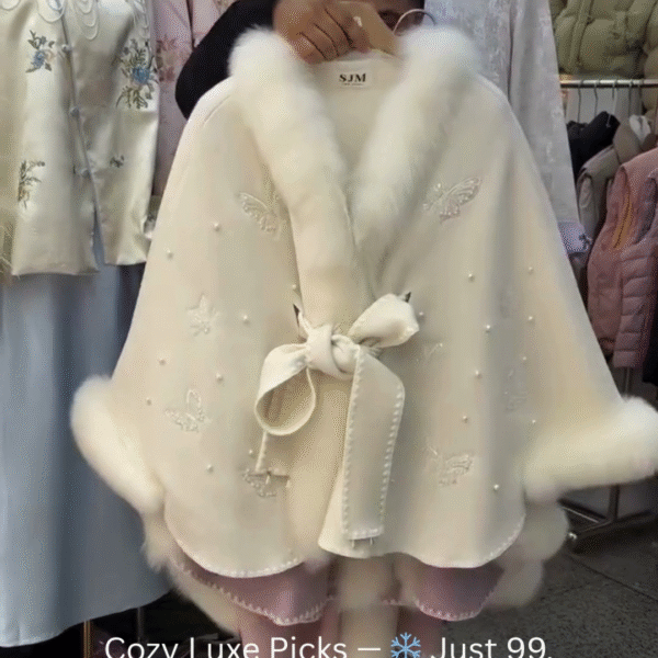 Luxurious Heavy Fur Cape Women’s Winter Poncho – Stay Warm in Style❄️✨