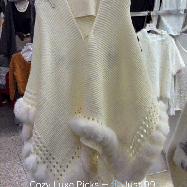 White Hooded Cape with Faux Fur Trim | Winter Poncho Style