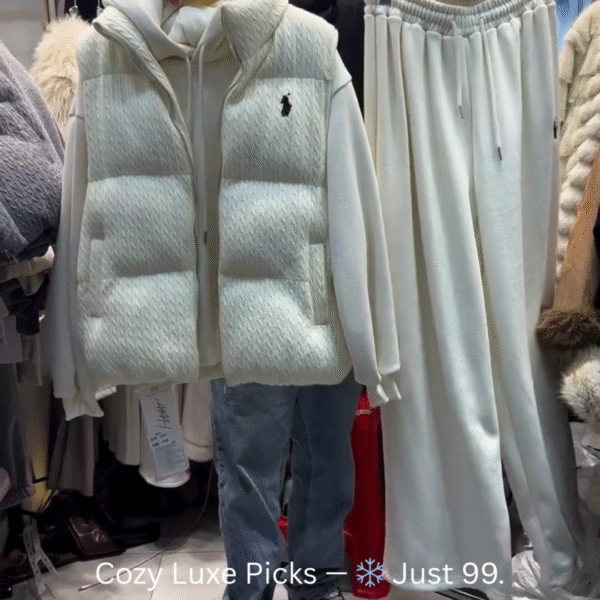 Men’s All-White Winter Outfit | Puffer Vest + Hoodie + Pants