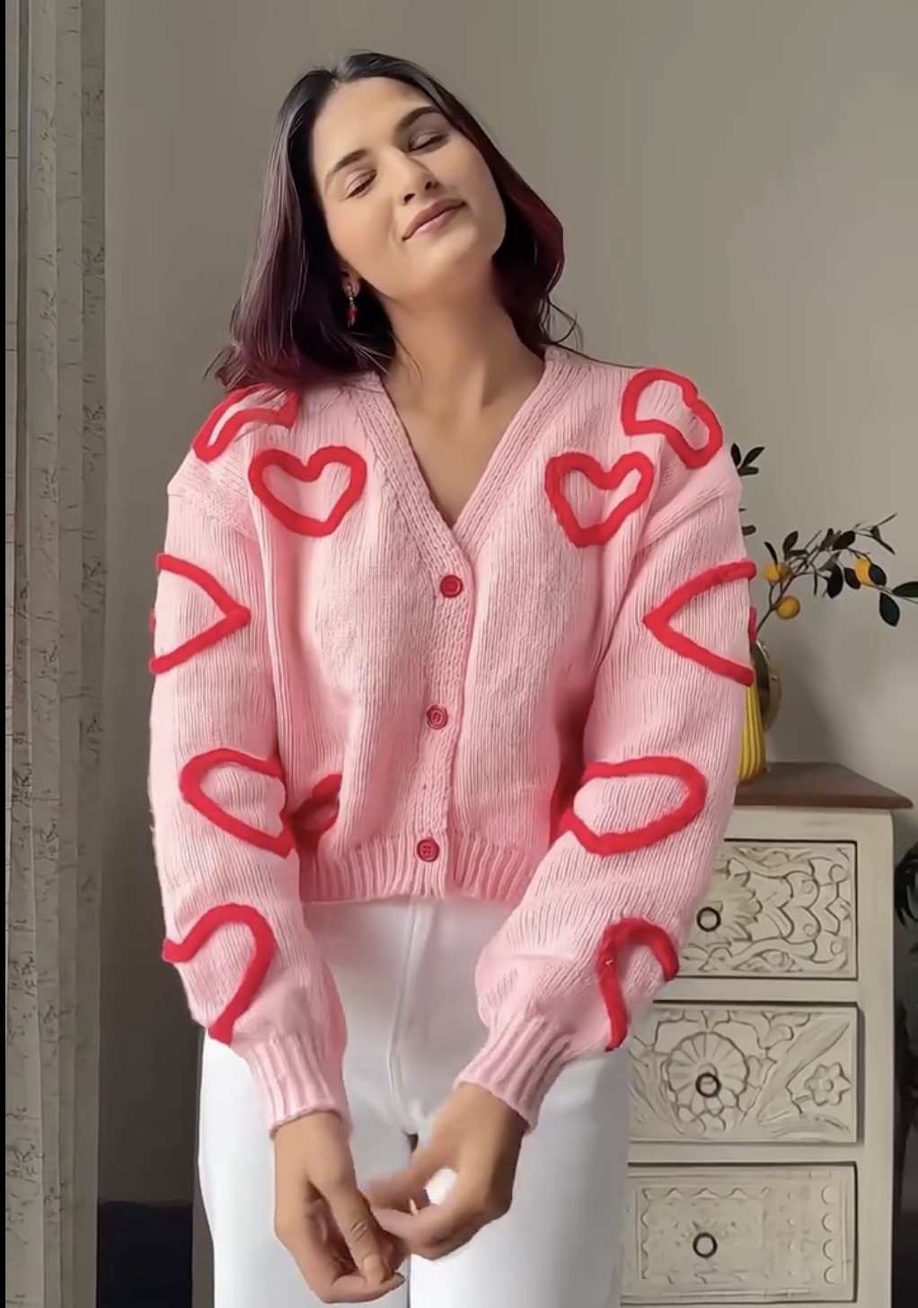 Embrace Love and Style with the Heart Print Cardigan Sweater: The Perfect Blend of Comfort and Chic