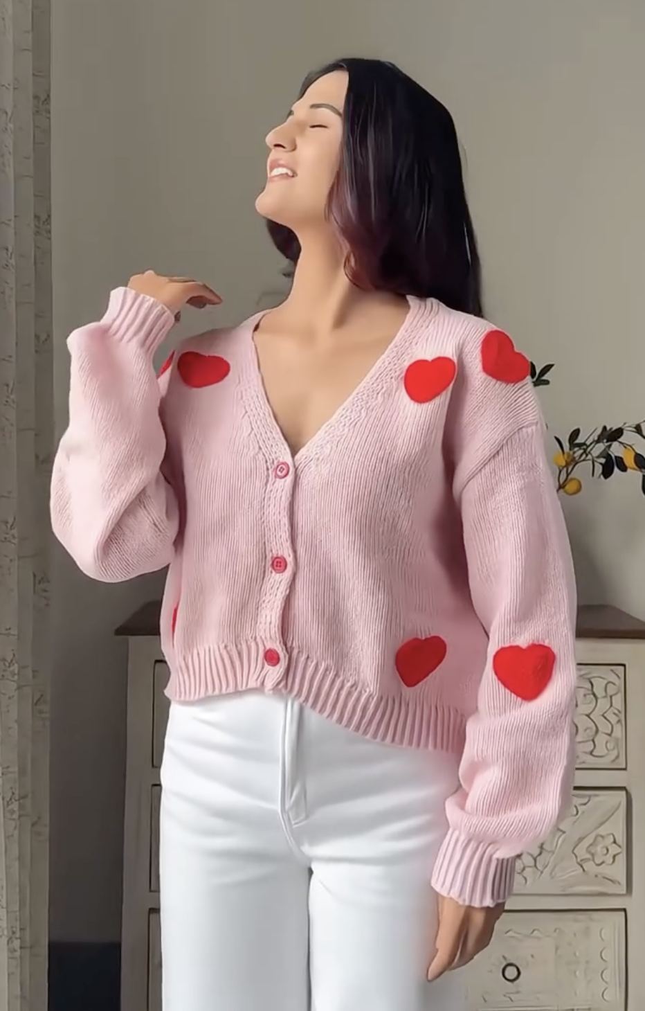 Embrace Love and Style with the Heart Print Cardigan Sweater: The Perfect Blend of Comfort and Chic - Image 3