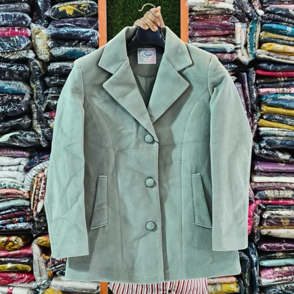 Women’s Green Velvet Leather Retail Jacket – Two Button Luxury Blazer Style Coat