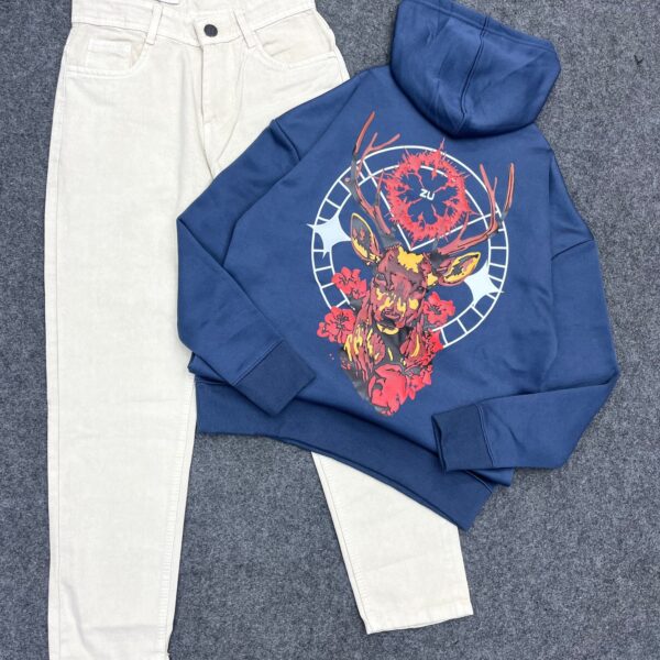 💙🤎 Blue ZU Graphic Hoodie & Beige Corduroy Trousers – Casual Comfort Meets Street Style 🤎💙