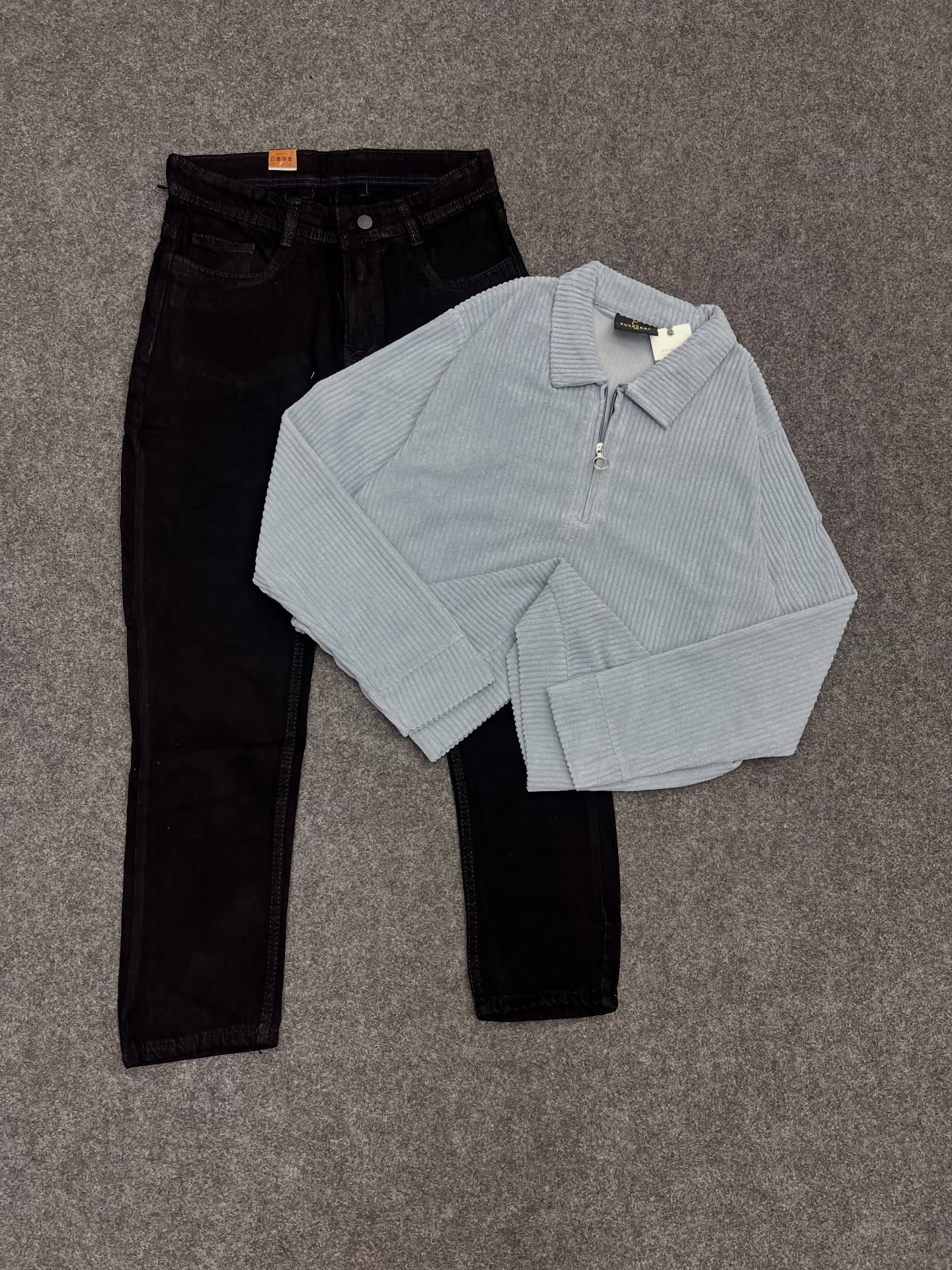 π€π€ Black Corduroy Half-Zip Jacket & White Jeans β Modern Casual with a Premium Edge π€π€ - Image 3