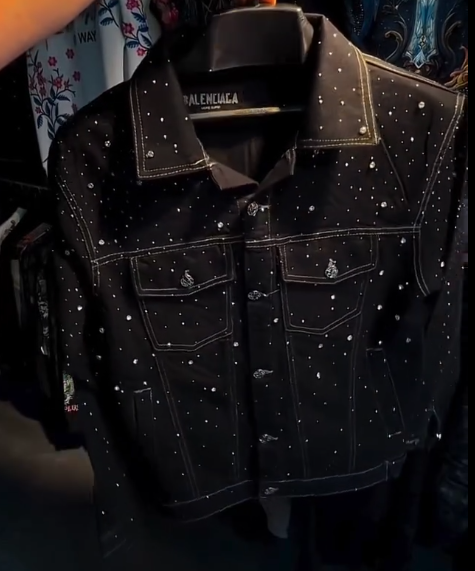 Balenciaga Black Denim Jacket – Crystal Embellishments & Contrast White Top-Stitching