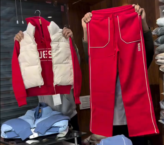 Blue Guess Tracksuit Set – Hoodie, Puffer Vest & Track Pants for Women - Image 5