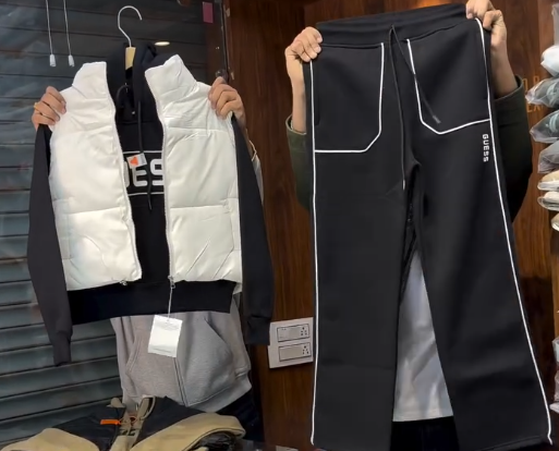 Blue Guess Tracksuit Set – Hoodie, Puffer Vest & Track Pants for Women - Image 3