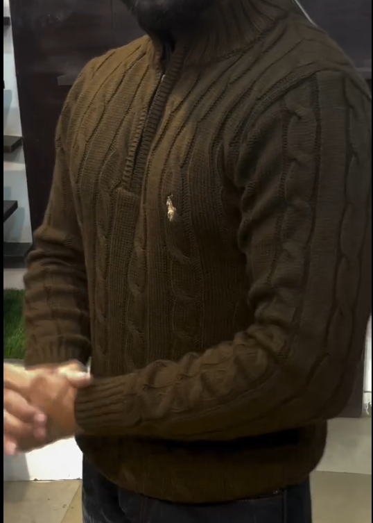 Polo Ralph Lauren Cable-Knit Cotton Quarter-Zip Jumper – Nutmeg Brown Heather