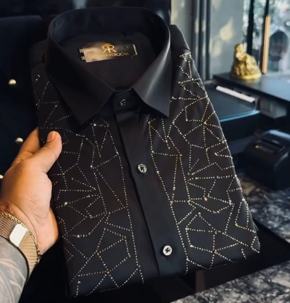 Hancock Men’s Black Graphic Digital Printed Party Shirt – Luxury Giza Cotton Satin with Wrinkle-Free Finish