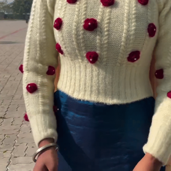 Red Rose Cream Cardigan – Cozy Elegance Meets Timeless Style