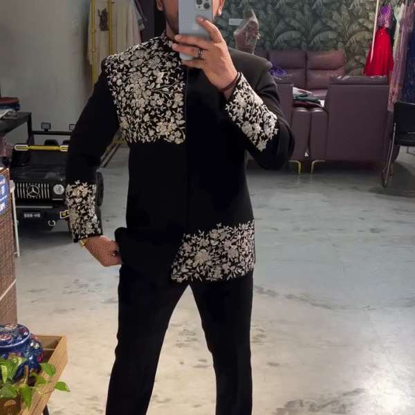 🖤✨ Regal Elegance Redefined: Black Jodhpuri Suit & Embroidered Sherwani for the Modern Indian Groom 👑