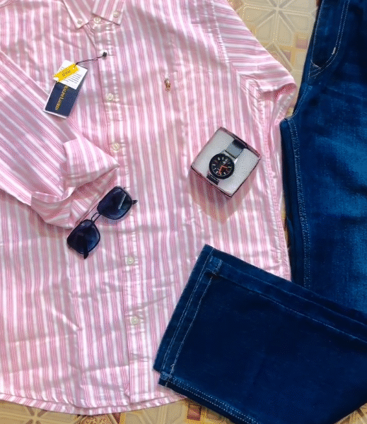 Tommy Hilfiger Men’s Pink & White Striped Slim Fit Casual Shirt Combo 👔✨