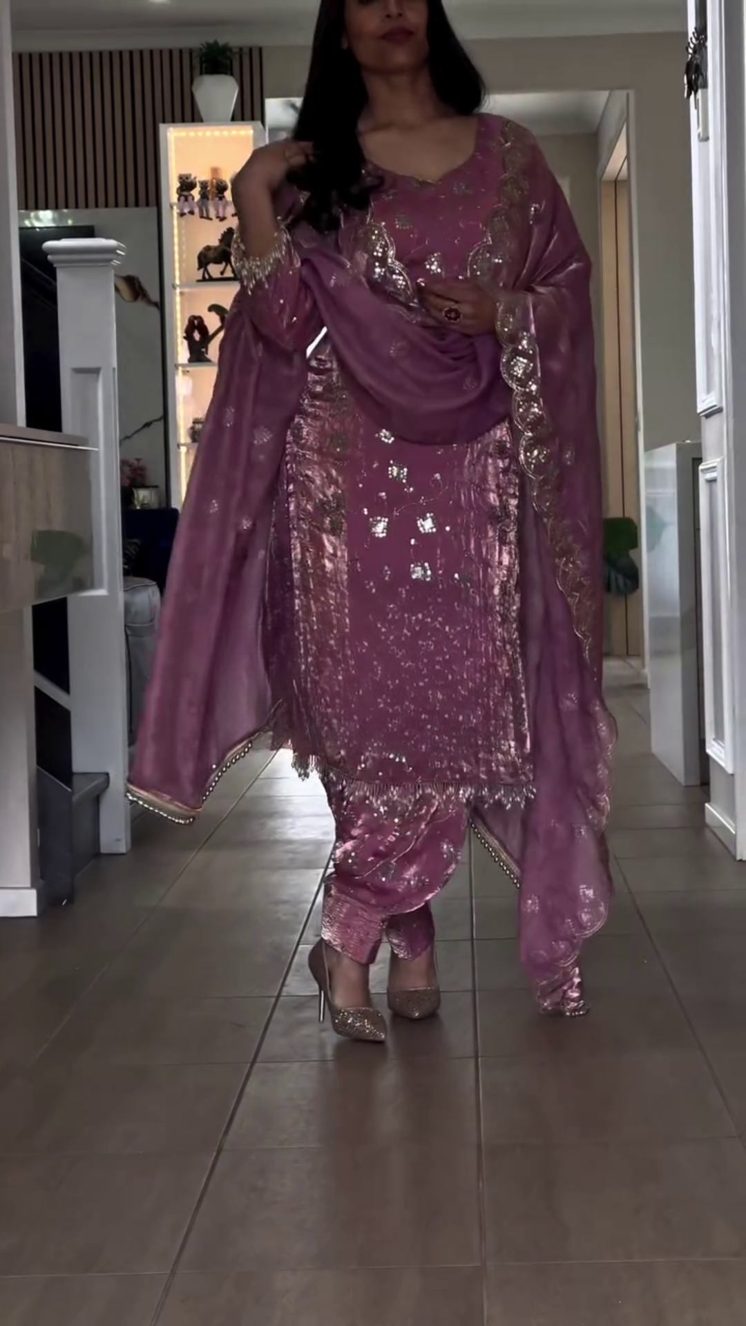 Rose-Mauve Afghani Patiala Set β Velvet Elegance with Hand Embroidery πΈβ¨