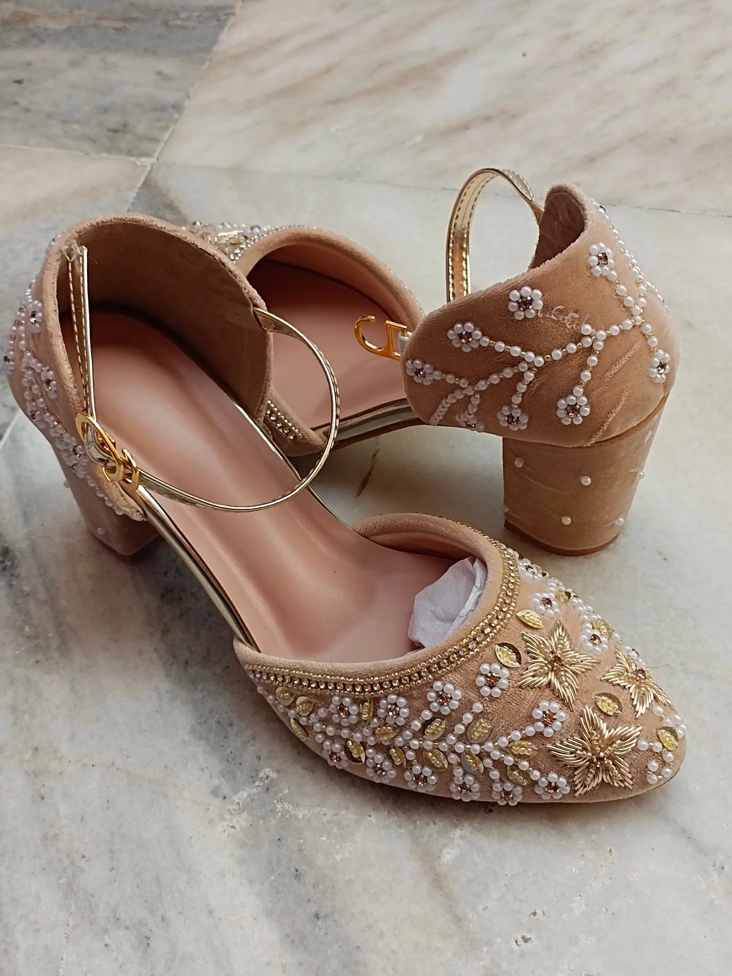 Red Embroidered Velvet Block Heel Sandals β Elegant Statement Footwear π β¨ - Image 11