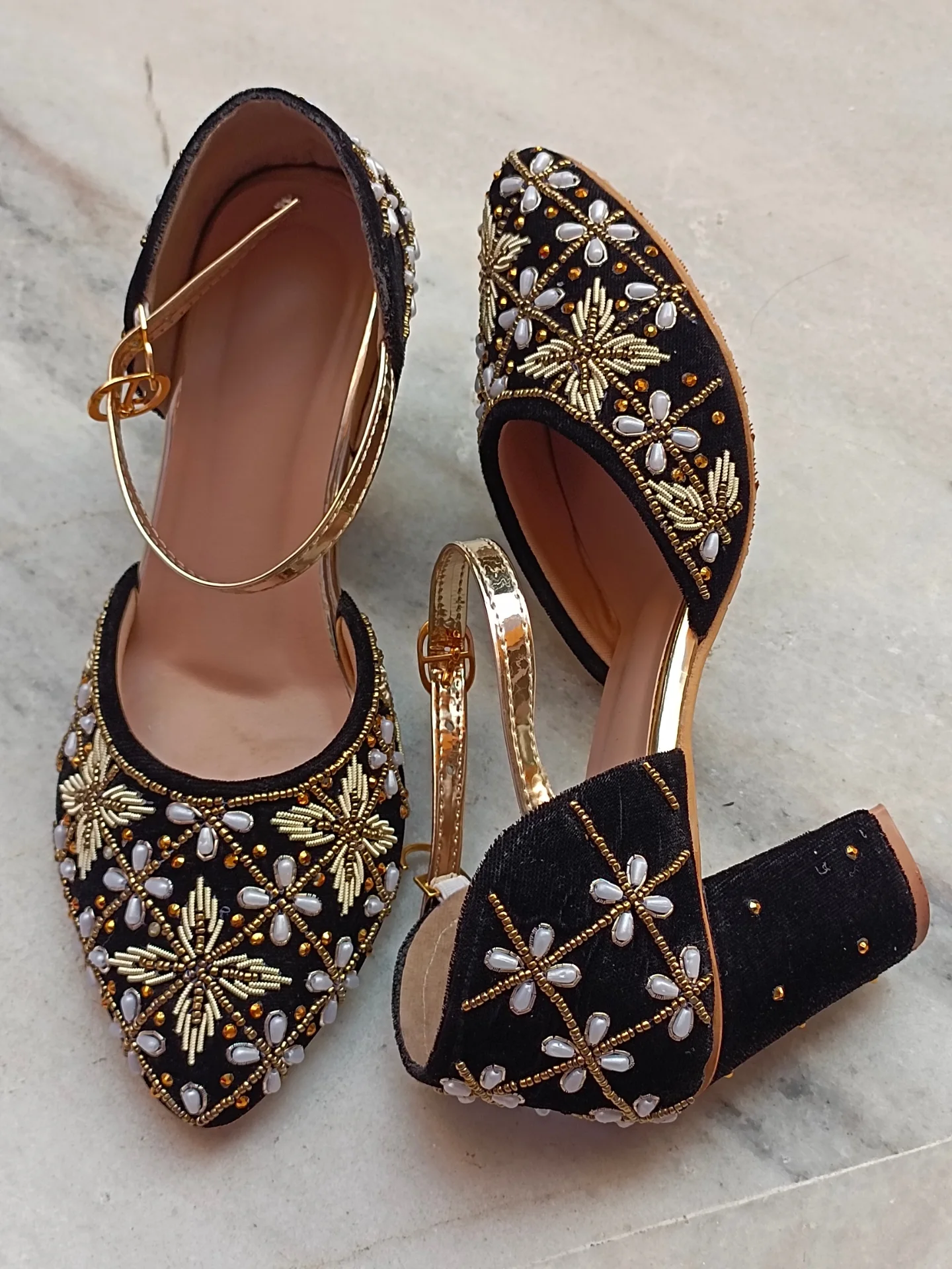 Red Embroidered Velvet Block Heel Sandals β Elegant Statement Footwear π β¨ - Image 9