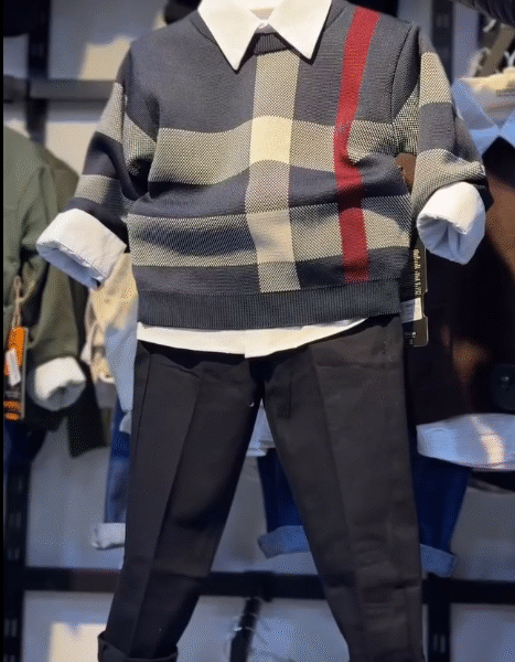 Toddler Boys Plaid Crew Neck Knit Collared Sweater with Bottom – Cozy & Cute 👶🧥