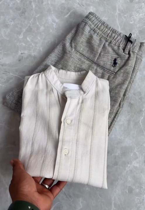 πΏ Minimalist Elegance: Korean Linen Mandarin Collar Shirt with Premium Linen Trousers π - Image 5