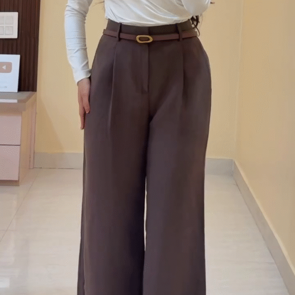 🤎 Chic Brown High-Rise Wide-Leg Trousers – Effortless Elegance Meets Modern Comfort ✨👖