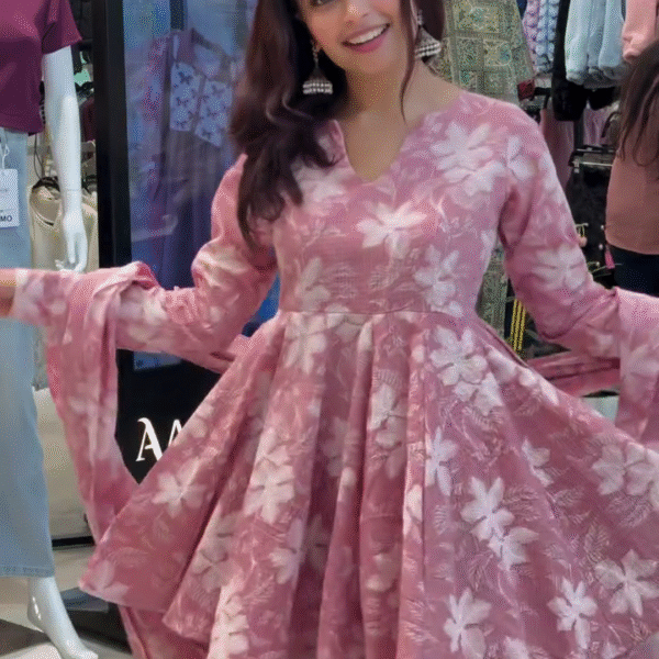 🌸 Pink Floral Printed Peplum Sharara Set – A Celebration of Grace & Glam 🌸