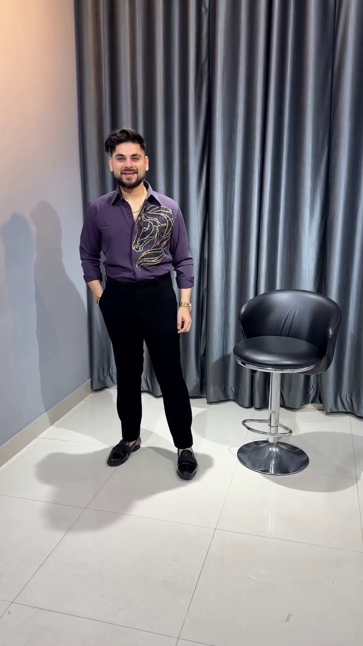 π Purple Satin Cotton Shirt with Horse Embroidery β Bold, Refined & Effortlessly Stylish π - Image 3