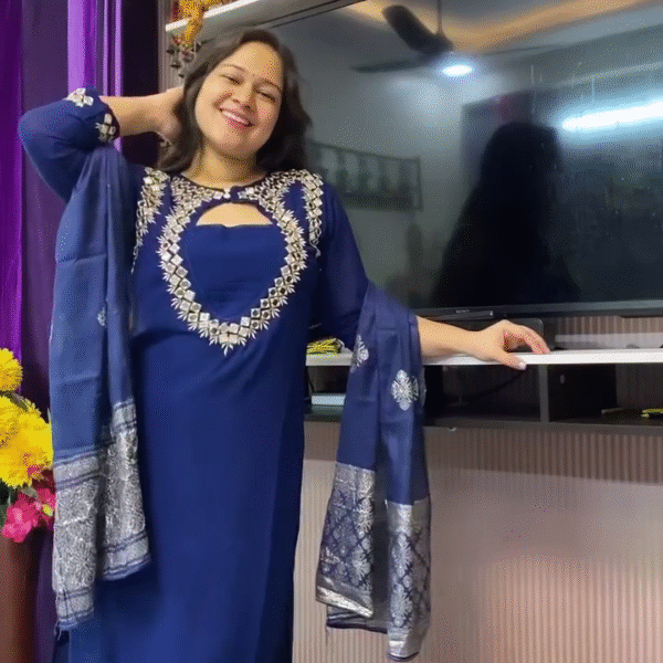 💙 Blue Embroidered Kurta Suit Set with Dupatta – Elegant, Vibrant & Festive ✨