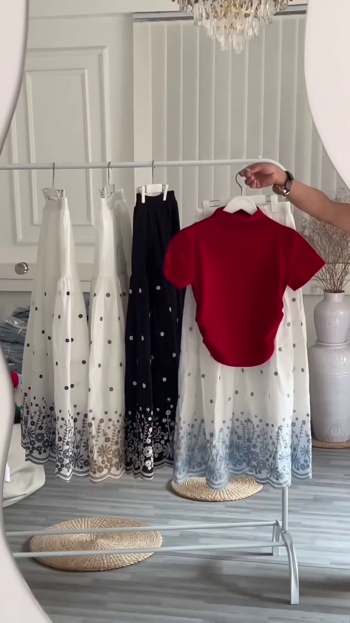 π₯ Chic & Effortless: Red Short-Sleeved Top with White Skirt Western Wear Outfit π