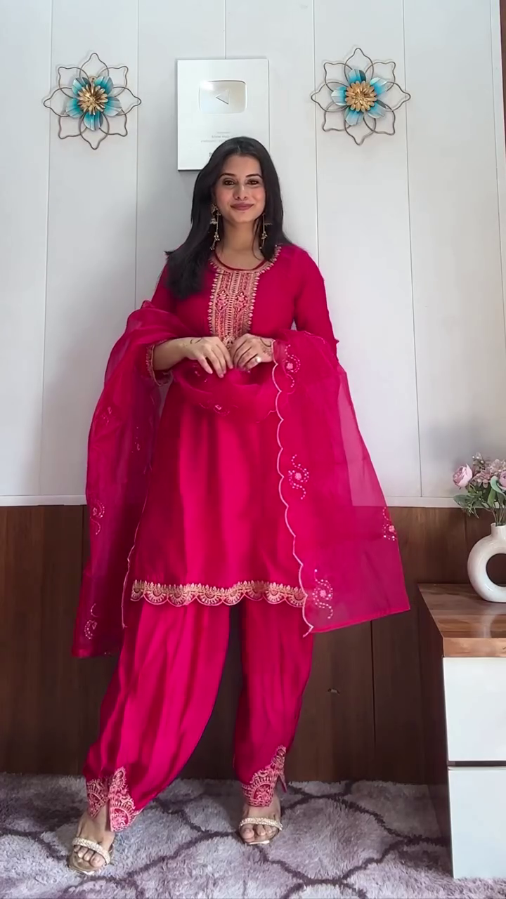 π€ Elegant Ensemble: Black Embroidered Cotton A-Line Kurta with Dhoti Pant & Dupatta Set β¨ - Image 3