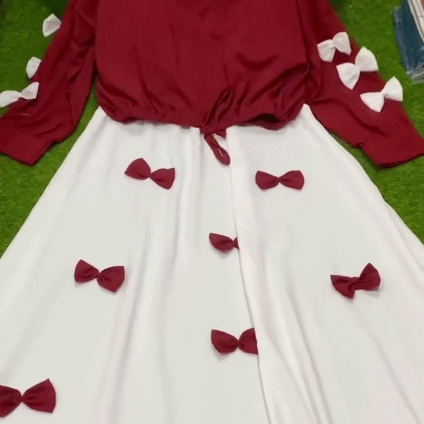 Chic & Contemporary: Western-Style Two-Piece Georgette Bow Maxi Dress Set ✨👗