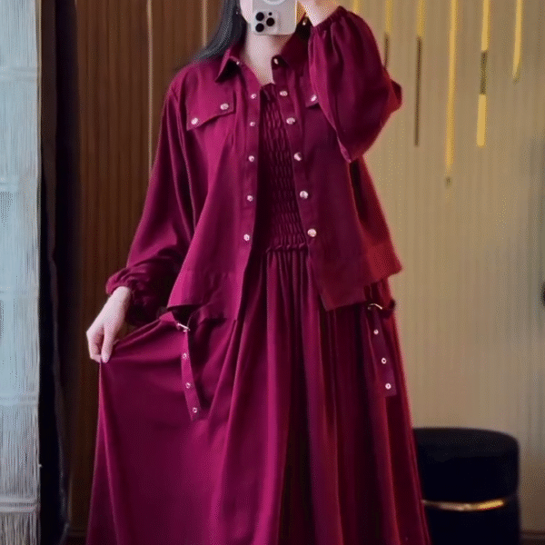 Elegant Statement: Button-Style Smockie Coat Maxi Dress 👗✨