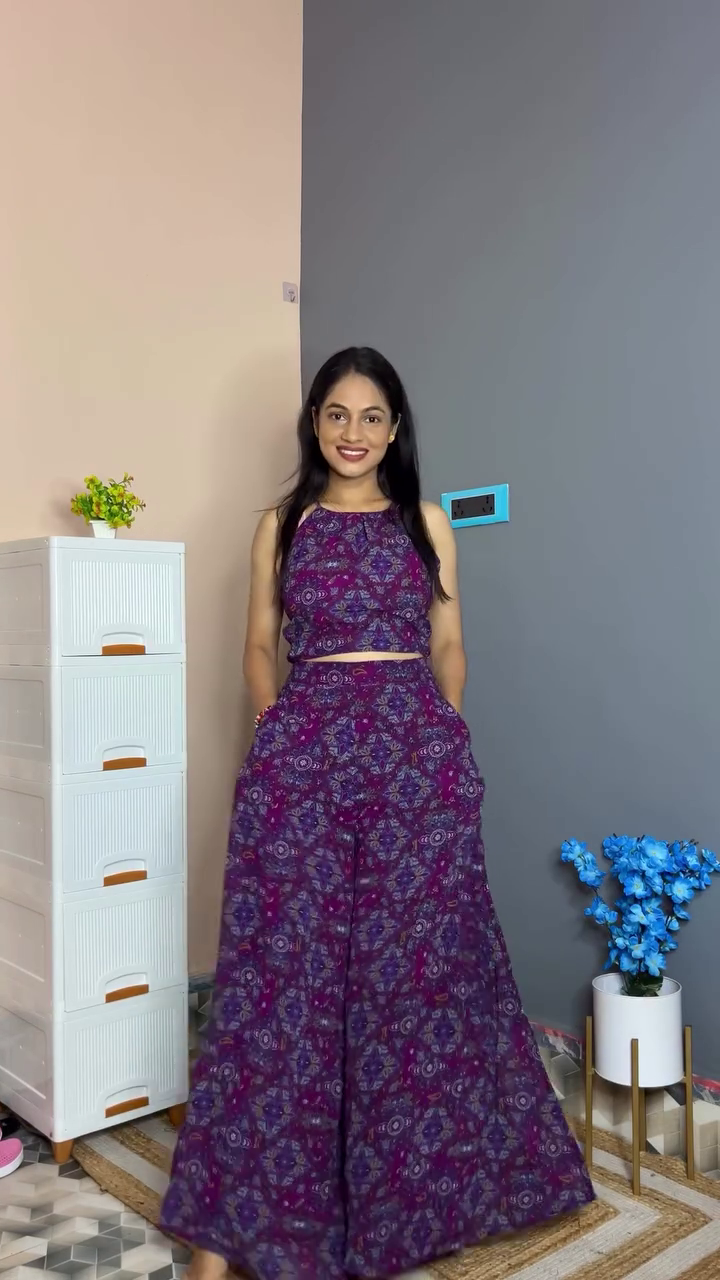 πΈ Floral Printed Round Neck Top with Palazzo β Graceful Comfort, Everyday Charm