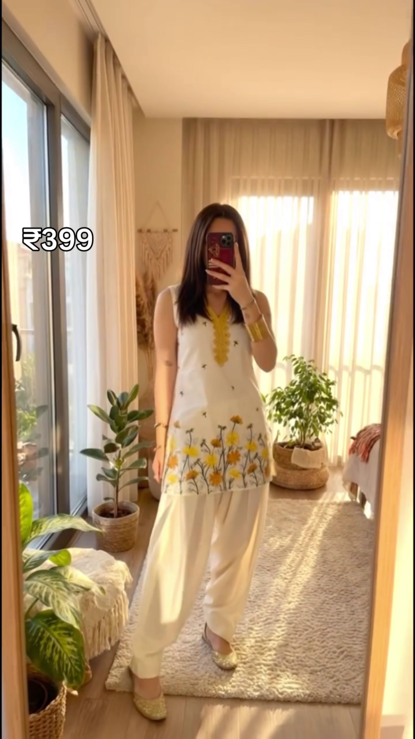 Floral Embroidered V-Neck Cotton Kurta with Patiala – Classic Comfort Meets Ethnic Elegance