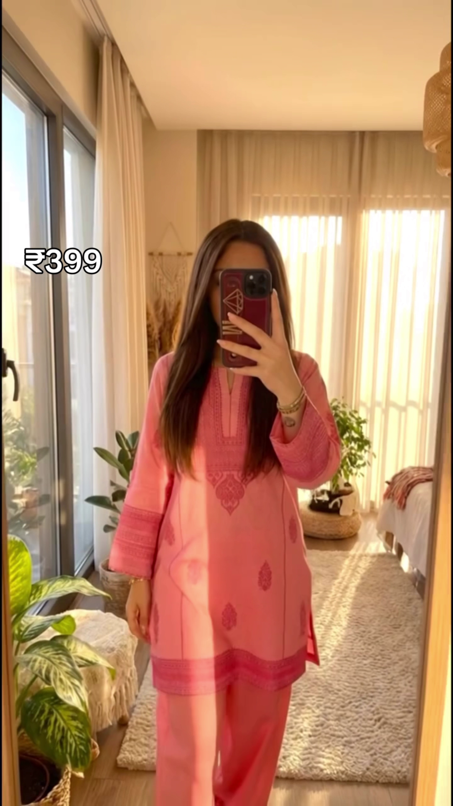 Floral Embroidered V-Neck Cotton Kurta with Patiala – Classic Comfort Meets Ethnic Elegance - Image 2