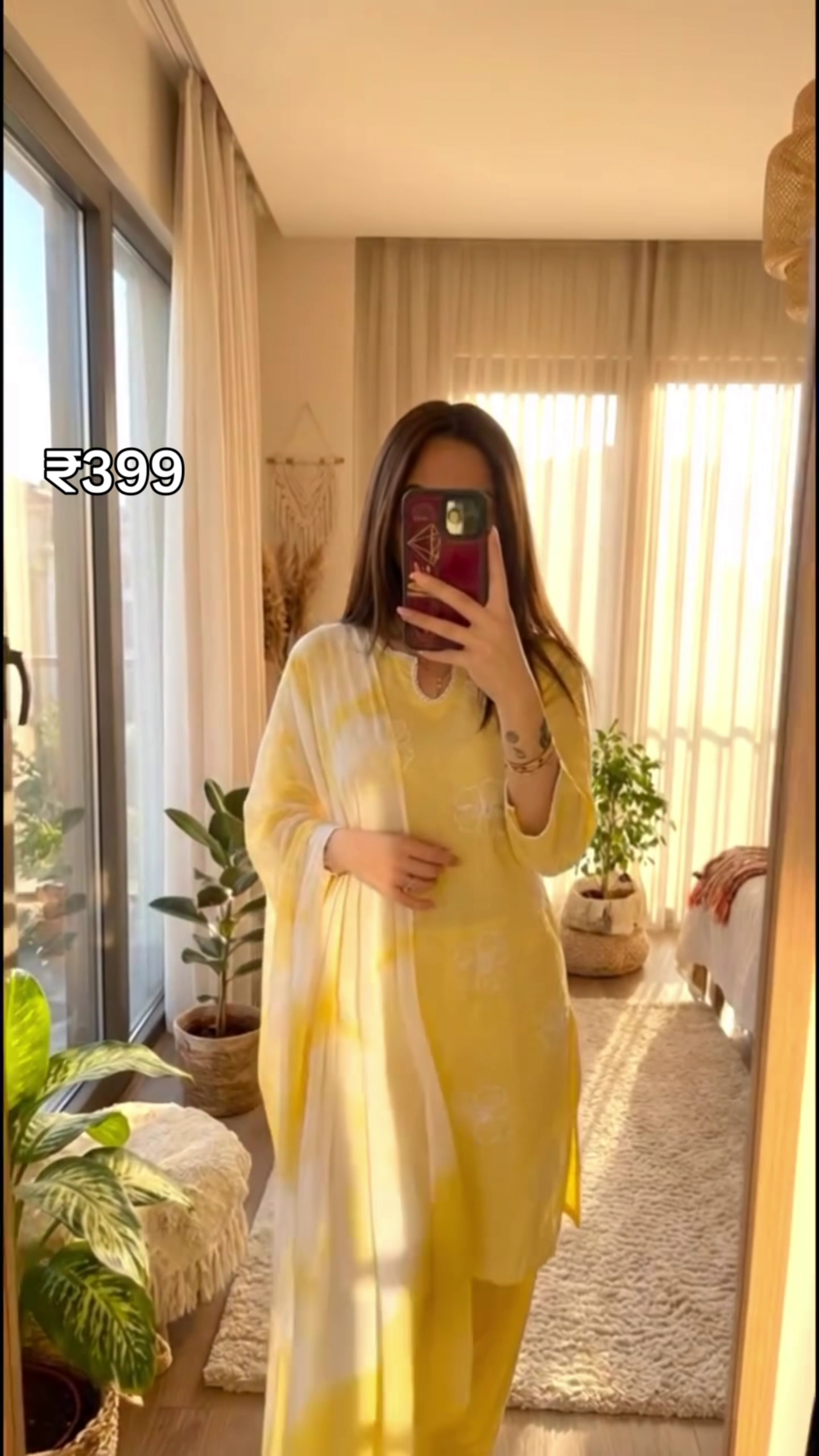 Floral Embroidered V-Neck Cotton Kurta with Patiala – Classic Comfort Meets Ethnic Elegance - Image 3