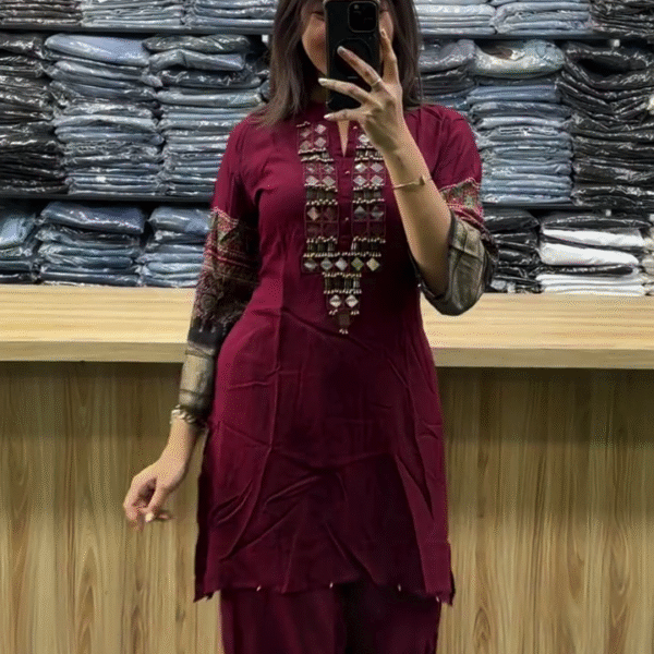Maroon Embroidered Yoke Cotton Kurta & Pants Set – Ethnic Elegance with Everyday Comfort