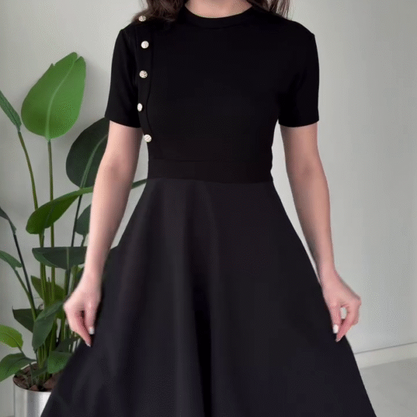 🖤 Midnight Charm Button Detail Midi Dress 🖤